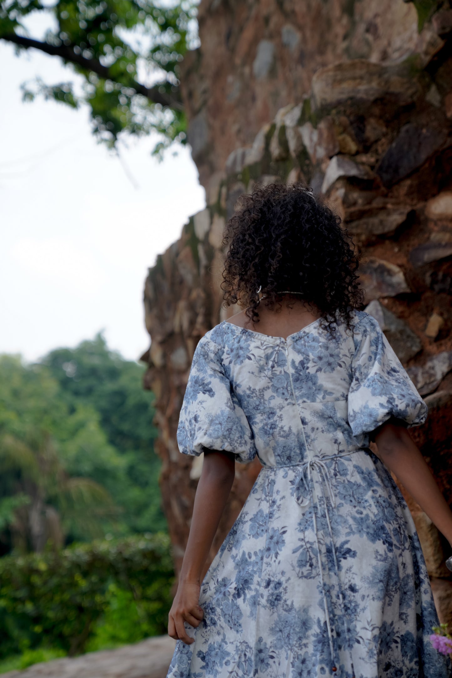 Back picture of floral off shoulder midi dress