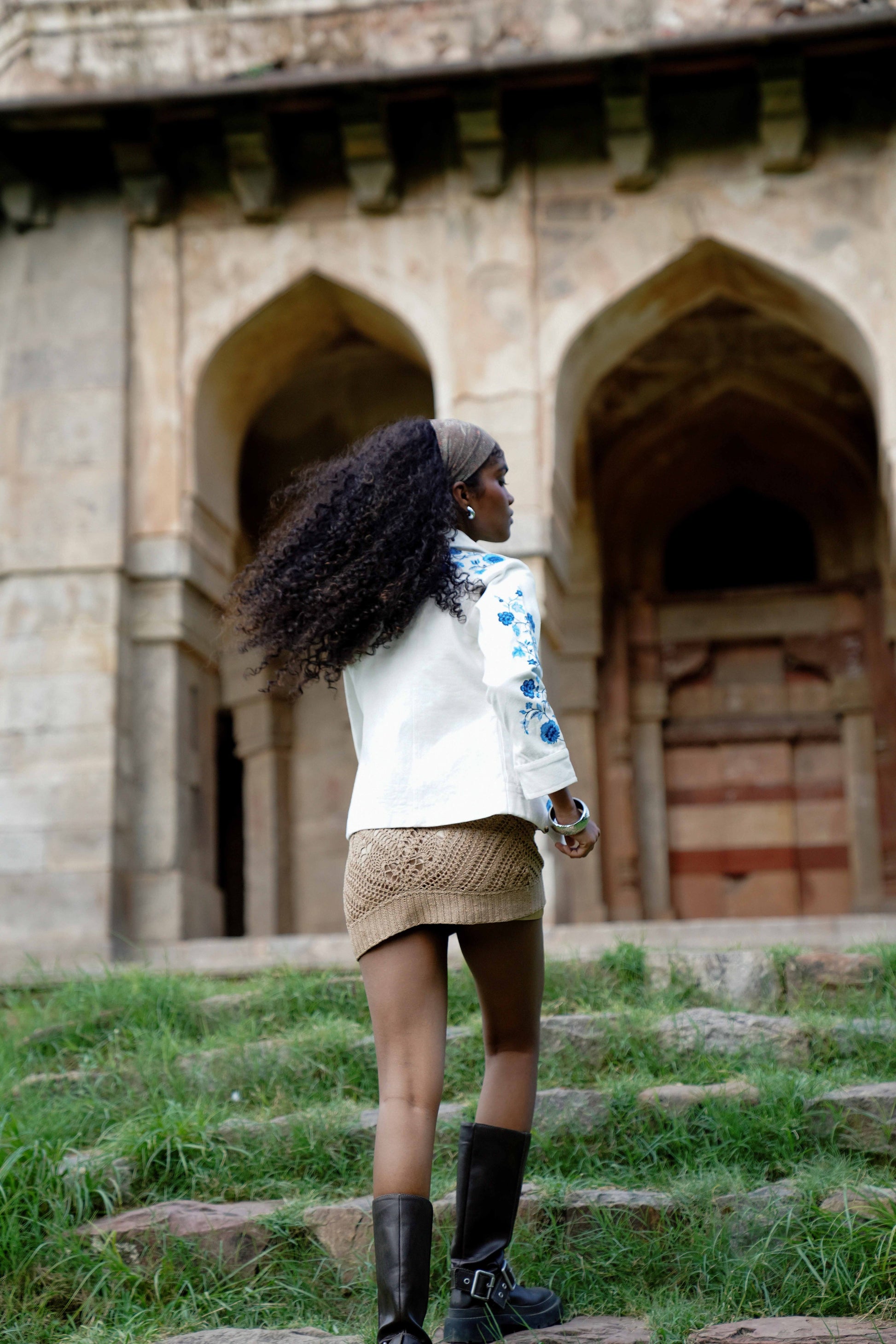 Back picture of white embroidered jacket