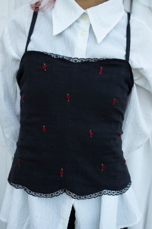 Front picture of black embroidered camisole