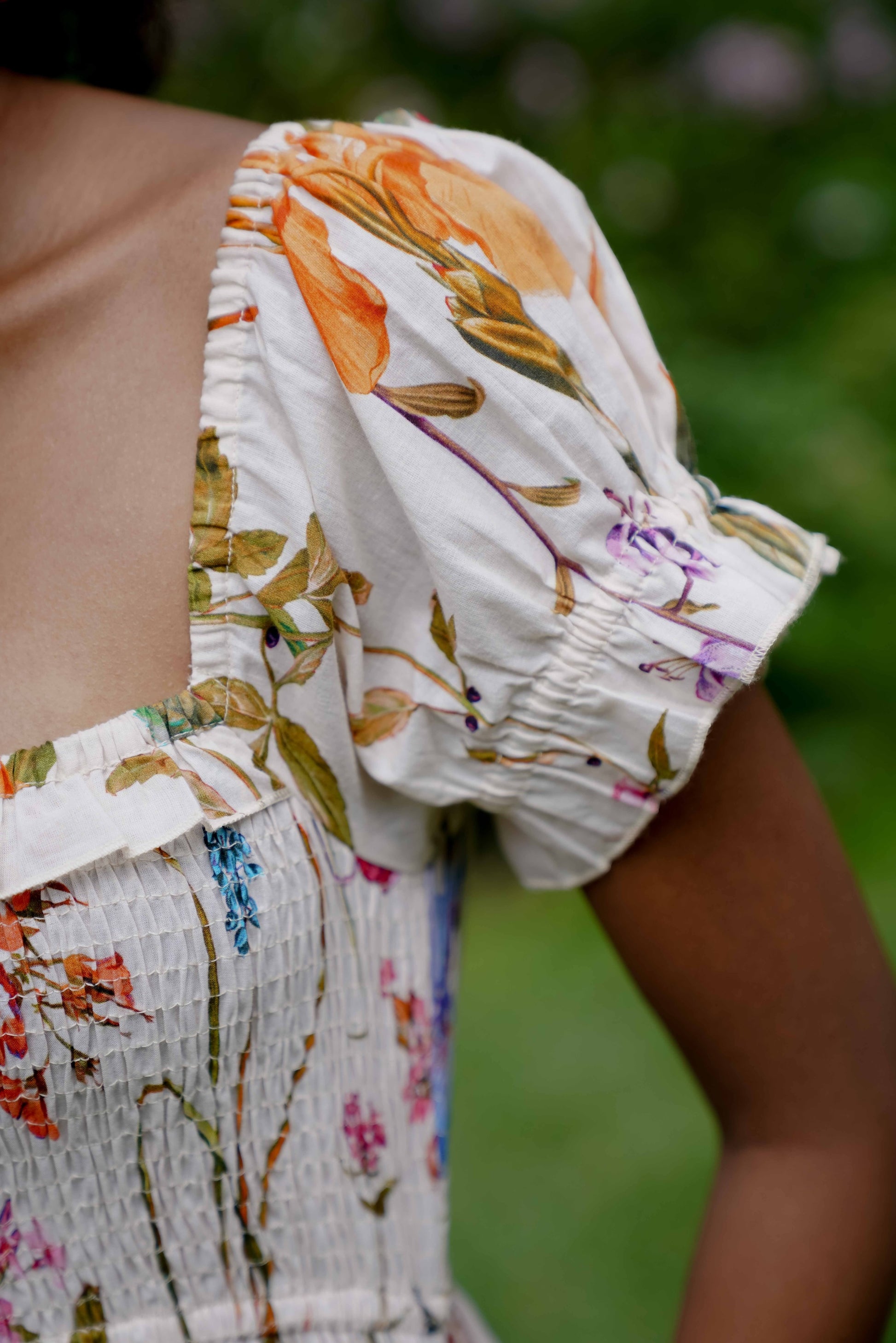 Sleeve detail picture of floral midi dress